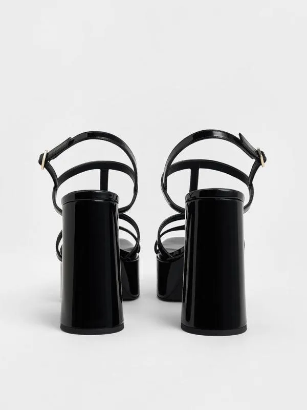 Women Patent TBar Strappy Platform Sandals 8211 Black Patent CHARLES and KEITH Heels