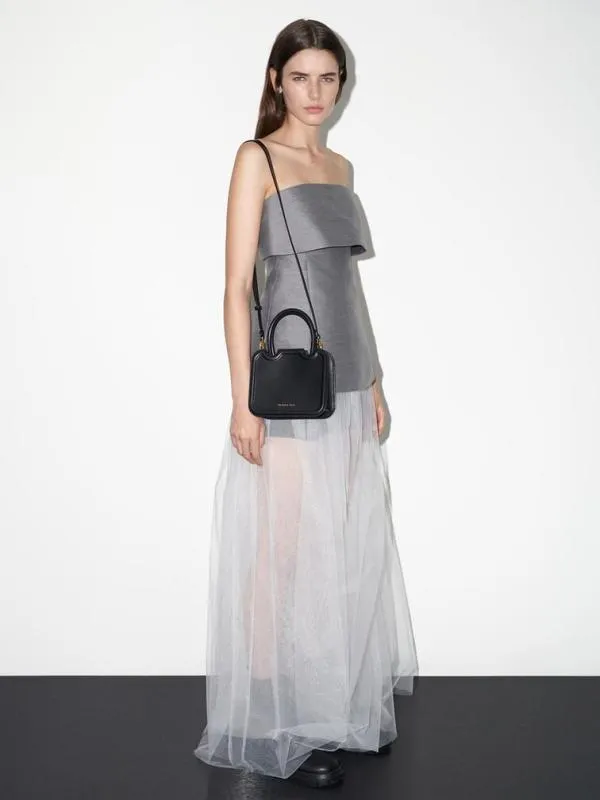 Women Perline Sculptural Top Handle Bag 8211 Black CHARLES and KEITH Top Handle Bags