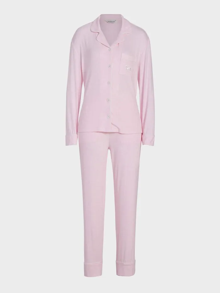 Women Pink Bamboo Rib Long Pj Set Pink Peter Alexander Sets and Onesies