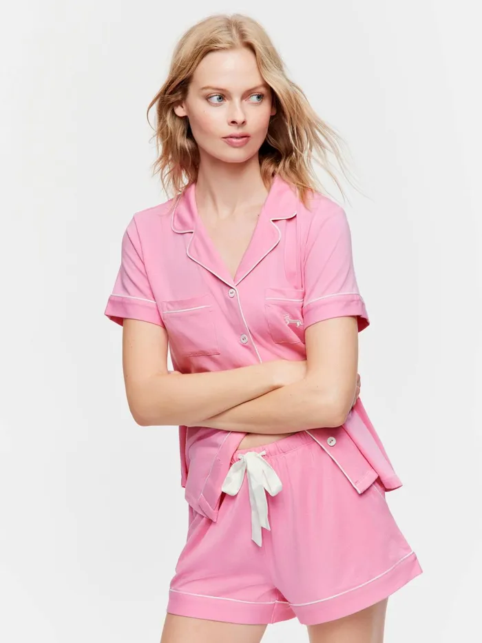 Women Pink Bamboo Shortie Pj Set Pink Peter Alexander Sets and Onesies