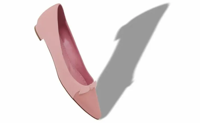Women Pink Suede Bow Detail Flat Pumps Manolo Blahnik Flats