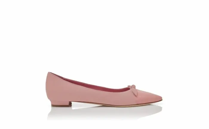 Women Pink Suede Bow Detail Flat Pumps Manolo Blahnik Flats