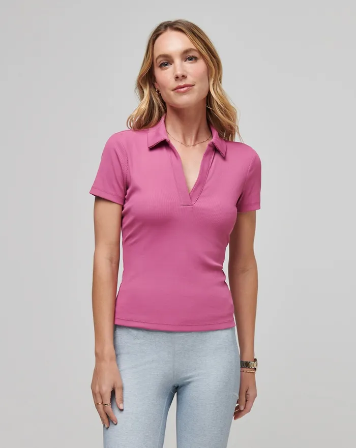 Women Polos TravisMathew MOVEKNIT VNECK POLO Red Violet
