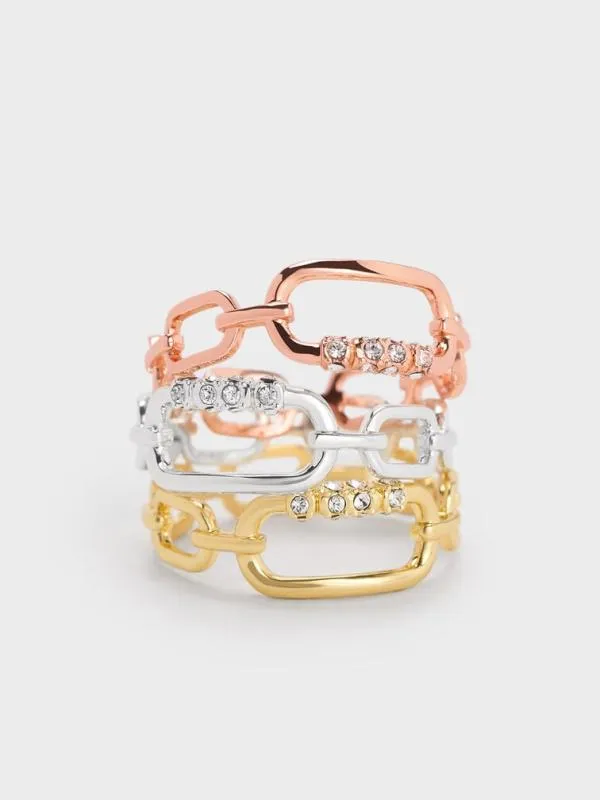 Women Reagan Crystal ChainLink Ring 8211 Gold CHARLES and KEITH Rings Women Reagan Crystal ChainLink Ring 8211 Gold CHARLES and KEITH Rings