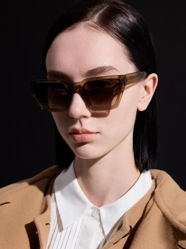 Women Recycled Acetate Angular Sunglasses 8211 Khaki CHARLES and KEITH Wayfarer