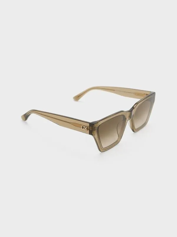 Women Recycled Acetate Angular Sunglasses 8211 Khaki CHARLES and KEITH Wayfarer