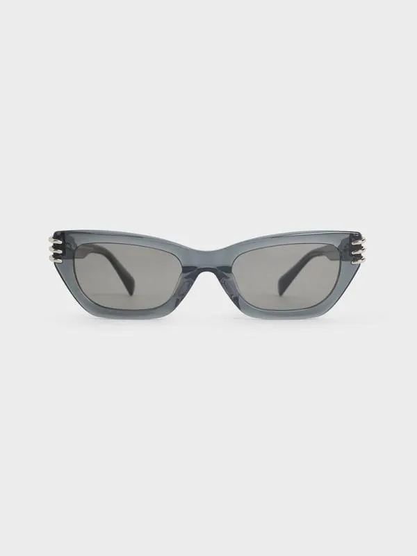 Women Recycled Acetate MetallicAccent Angular CatEye Sunglasses 8211 Navy CHARLES and KEITH Cateye