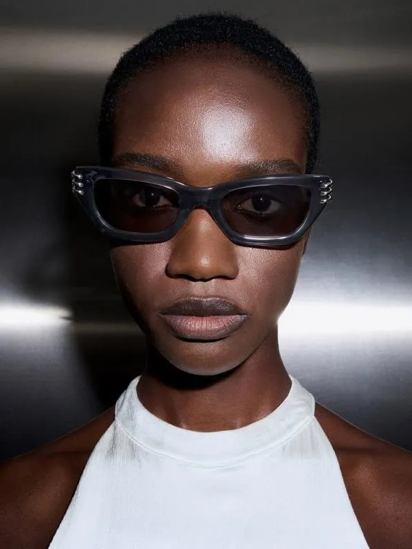Women Recycled Acetate MetallicAccent Angular CatEye Sunglasses 8211 Navy CHARLES and KEITH Cateye