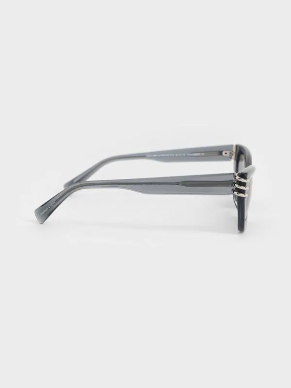 Women Recycled Acetate MetallicAccent Angular CatEye Sunglasses 8211 Navy CHARLES and KEITH Cateye