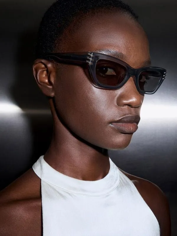 Women Recycled Acetate MetallicAccent Angular CatEye Sunglasses 8211 Navy CHARLES and KEITH Cateye