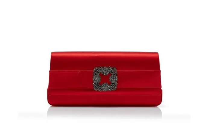 Women Red Satin Jewel Buckle Clutch Manolo Blahnik Gifts For Her