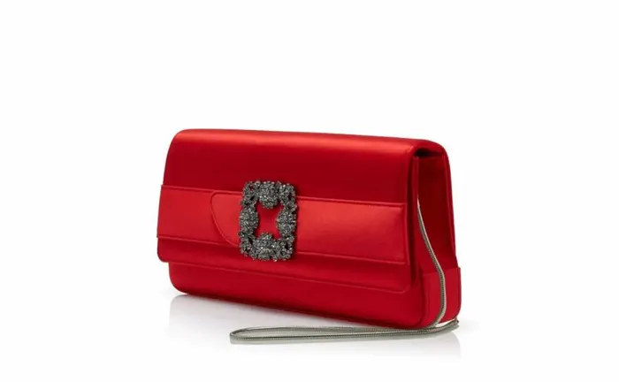 Women Red Satin Jewel Buckle Clutch Manolo Blahnik Gifts For Her