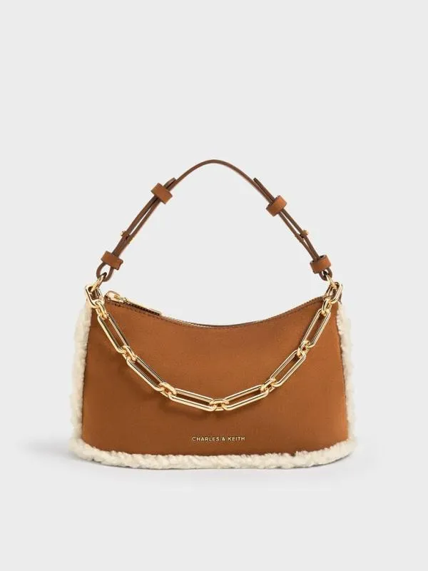 Women Robyn Faux Suede FurTrim Elongated ChainHandle Bag 8211 Brown CHARLES and KEITH Crossbody Bags Women Robyn Faux Suede FurTrim Elongated ChainHandle Bag 8211 Brown CHARLES and KEITH Crossbody Bags