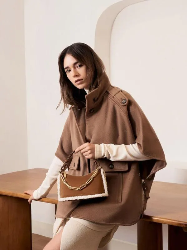 Women Robyn Faux Suede FurTrim Elongated ChainHandle Bag 8211 Brown CHARLES and KEITH Crossbody Bags