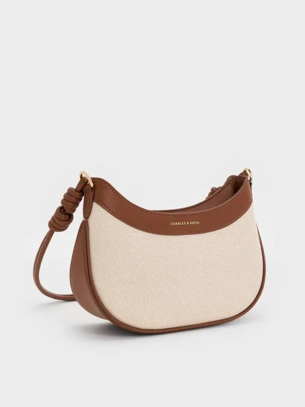 Women Sabine Canvas KnottedStrap Curved Shoulder Bag 8211 Chocolate CHARLES and KEITH Shoulder Bags