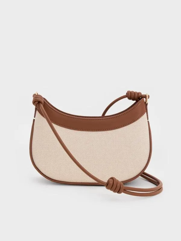Women Sabine Canvas KnottedStrap Curved Shoulder Bag 8211 Chocolate CHARLES and KEITH Shoulder Bags