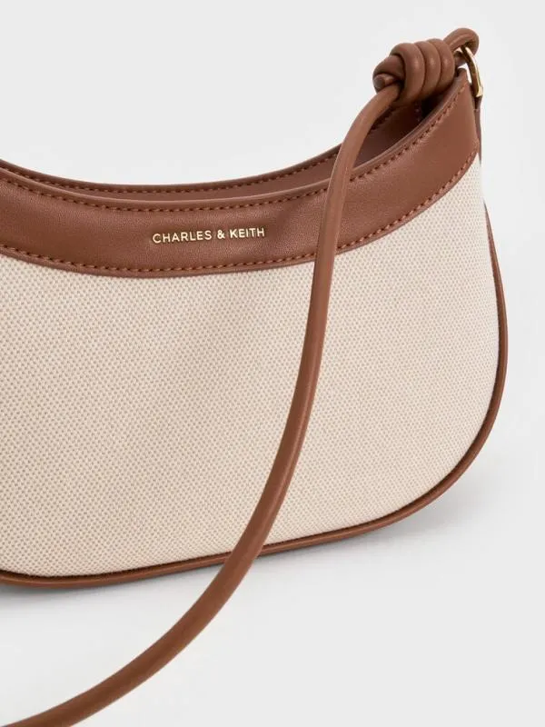 Women Sabine Canvas KnottedStrap Curved Shoulder Bag 8211 Chocolate CHARLES and KEITH Shoulder Bags