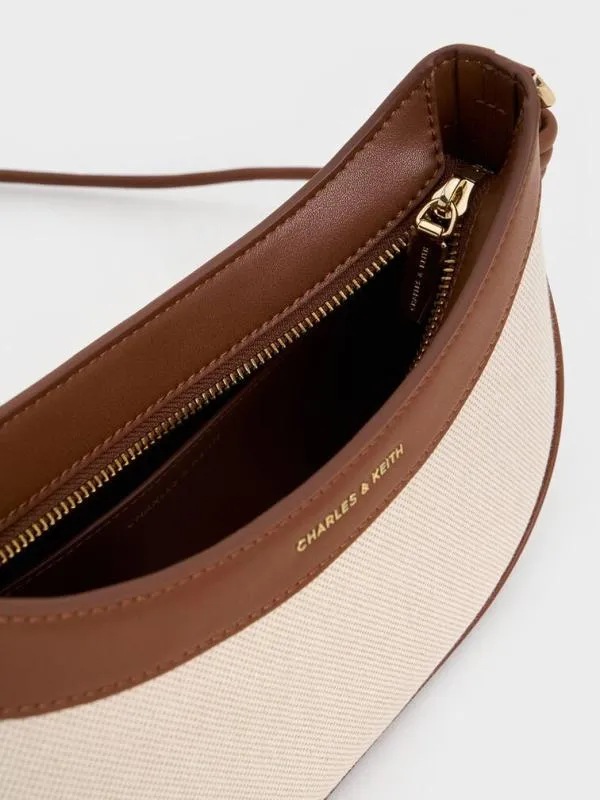 Women Sabine Canvas KnottedStrap Curved Shoulder Bag 8211 Chocolate CHARLES and KEITH Shoulder Bags