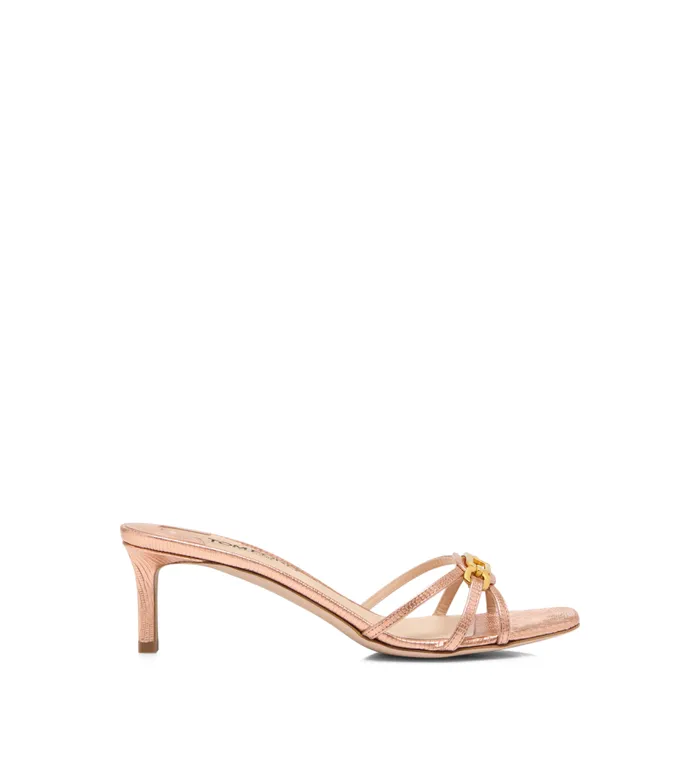 Women Sandals Tom Ford Laminated Stamped Lizard Leather Whitney Mule Rose Gold Women Sandals Tom Ford Laminated Stamped Lizard Leather Whitney Mule Rose Gold