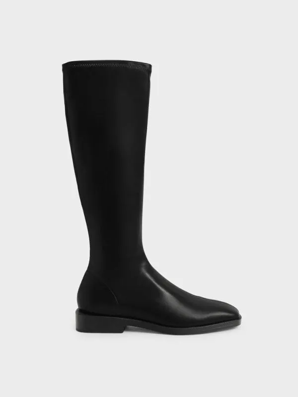 Women Sasky Knee High Flat Boots 8211 Black CHARLES and KEITH Boots