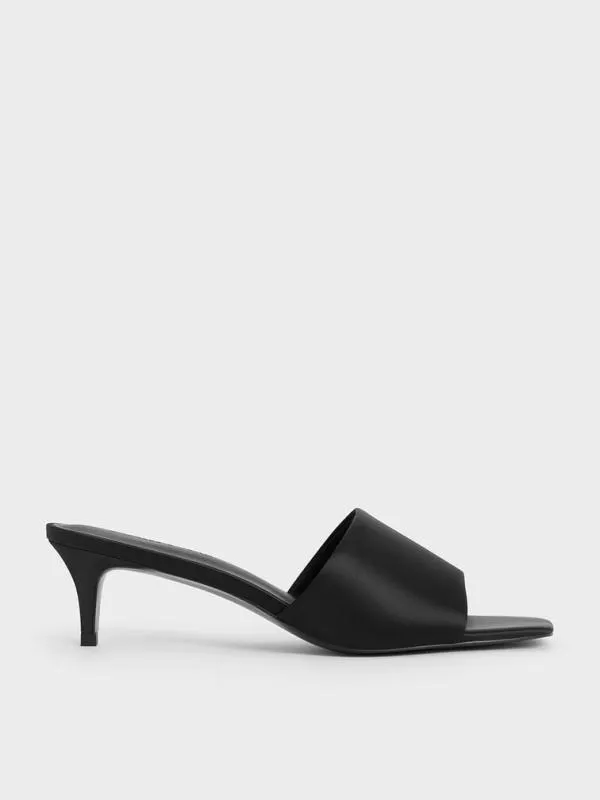 Women Satin SquareToe KittenHeel Mules 8211 Black Textured CHARLES and KEITH Heels Women Satin SquareToe KittenHeel Mules 8211 Black Textured CHARLES and KEITH Heels