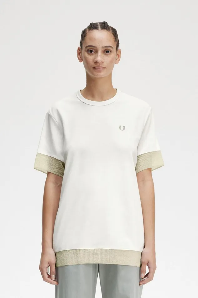 Women Sheer Trim Piqu TShirt Snow White Fred Perry TShirts and Tops