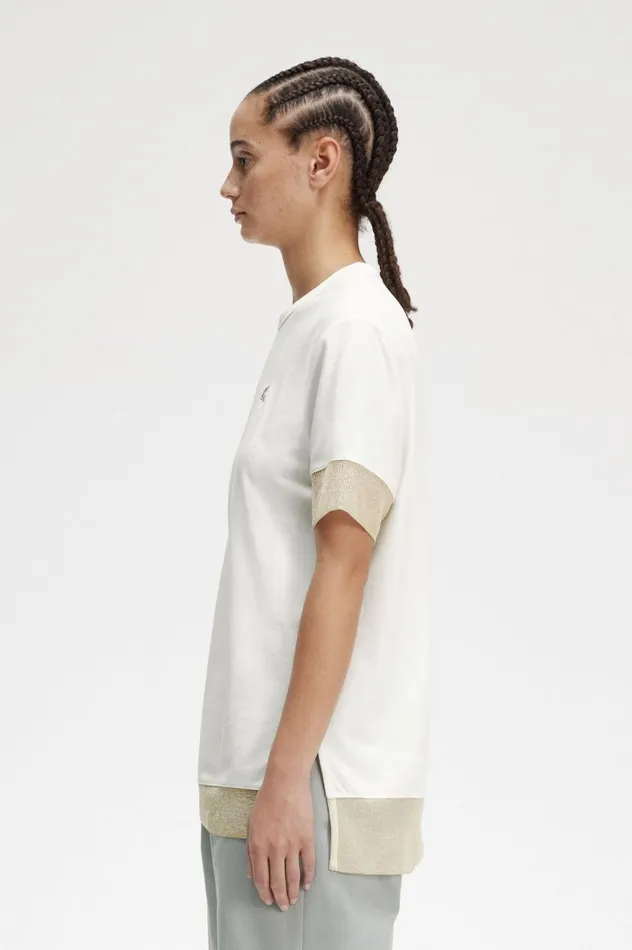 Women Sheer Trim Piqu TShirt Snow White Fred Perry TShirts and Tops