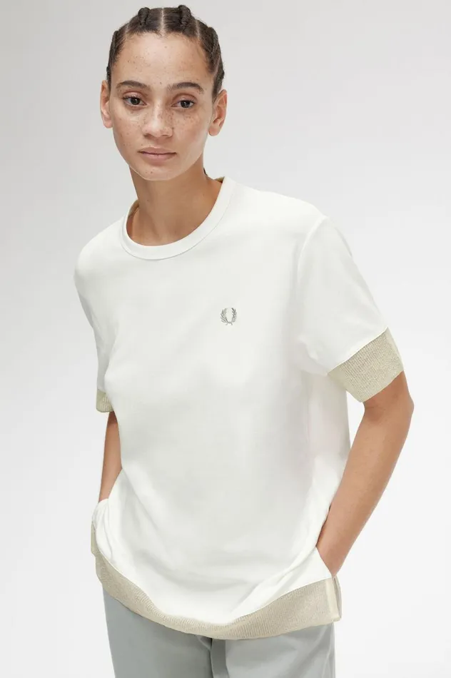 Women Sheer Trim Piqu TShirt Snow White Fred Perry TShirts and Tops