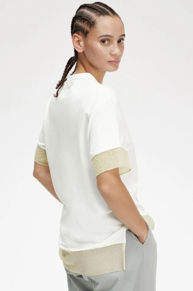 Women Sheer Trim Piqu TShirt Snow White Fred Perry TShirts and Tops