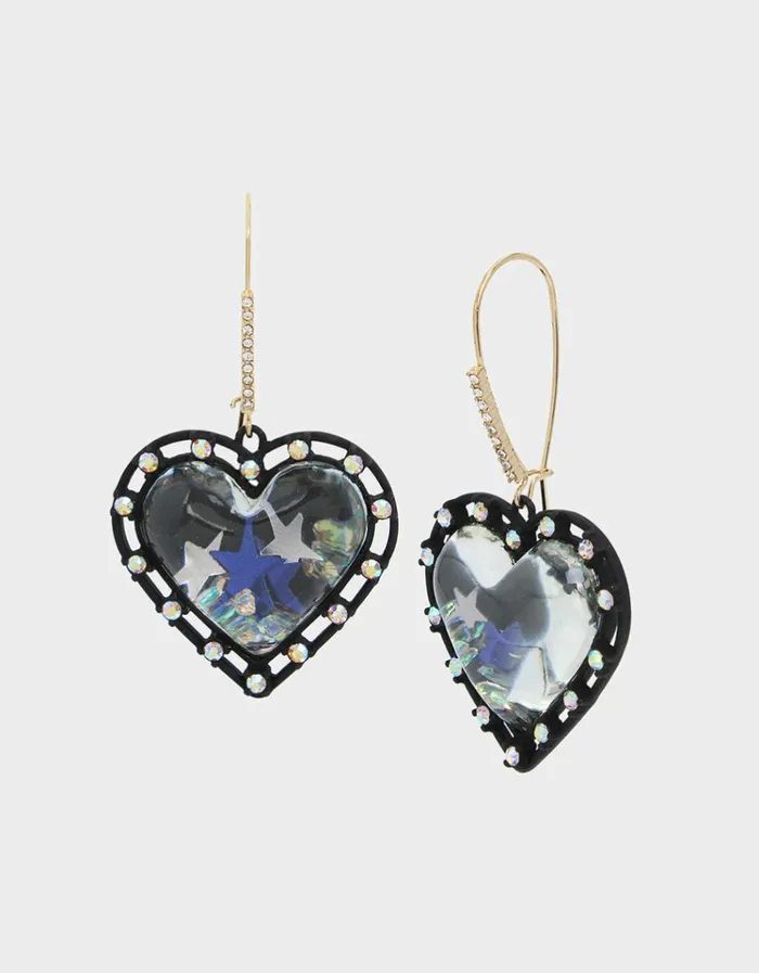 Women SHINE BRIGHT HEART HOOK EARRINGS RHINESTONE Betsey Johnson