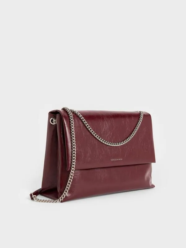 Women Sianna ChainHandle Shoulder Bag 8211 Burgundy CHARLES and KEITH Slouchy Bags