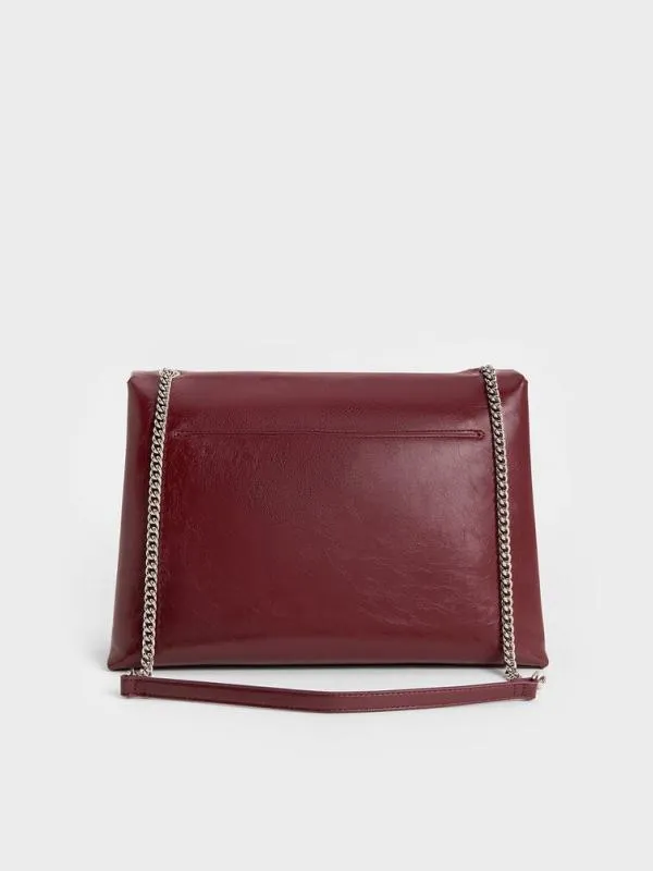 Women Sianna ChainHandle Shoulder Bag 8211 Burgundy CHARLES and KEITH Slouchy Bags