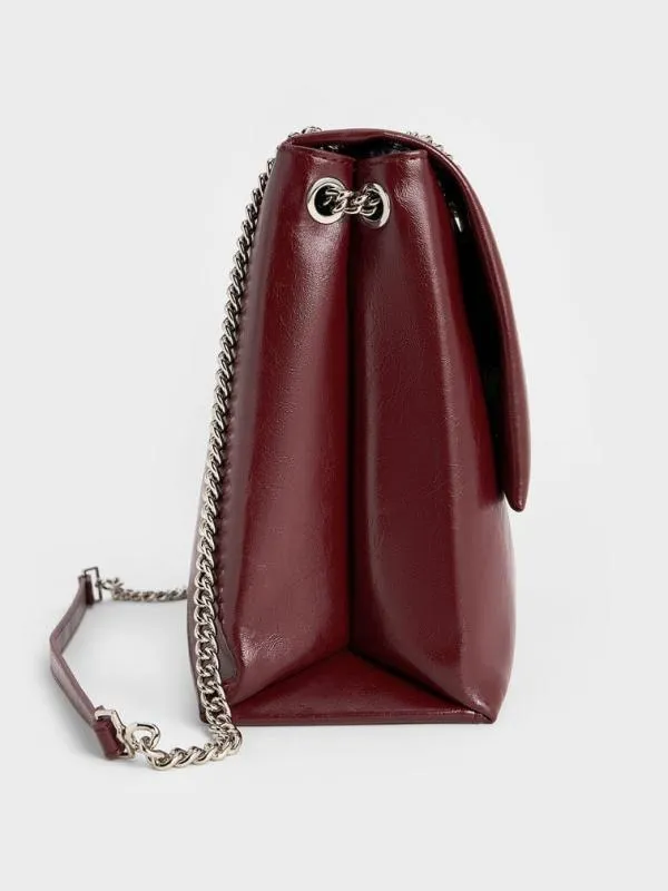 Women Sianna ChainHandle Shoulder Bag 8211 Burgundy CHARLES and KEITH Slouchy Bags