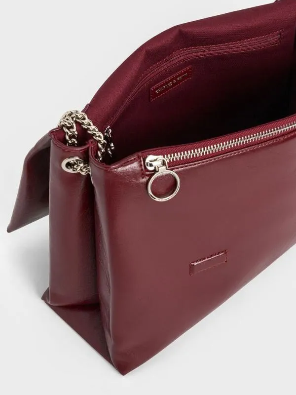 Women Sianna ChainHandle Shoulder Bag 8211 Burgundy CHARLES and KEITH Slouchy Bags