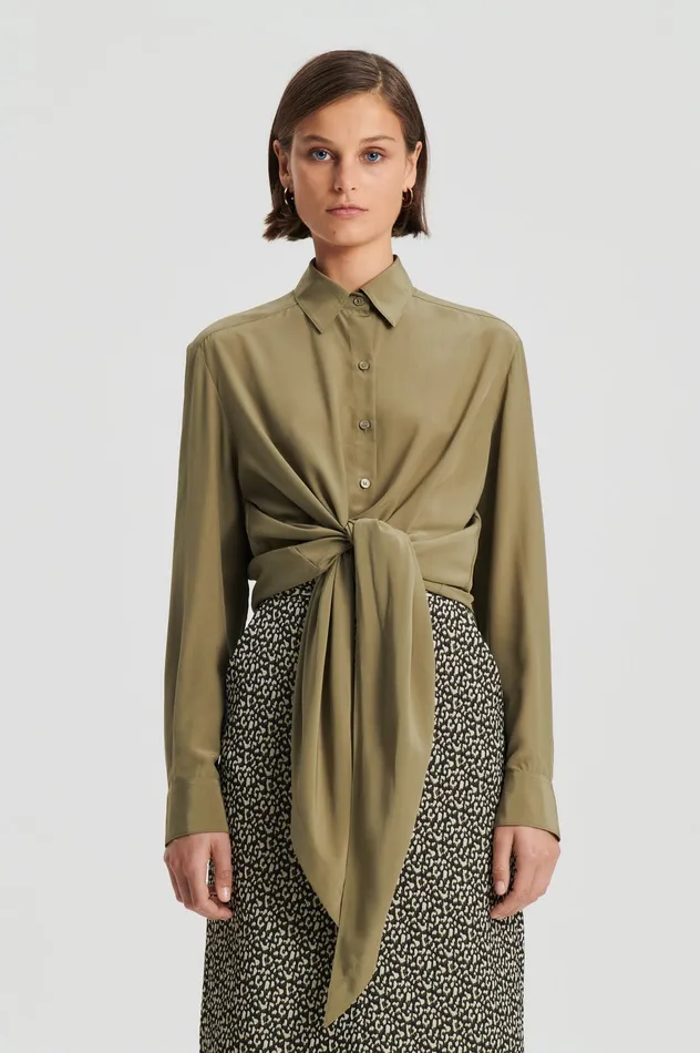 Women SILK TIE FRONT SHIRT OLIVE Shirts Scanlan Theodore Women SILK TIE FRONT SHIRT OLIVE Shirts Scanlan Theodore