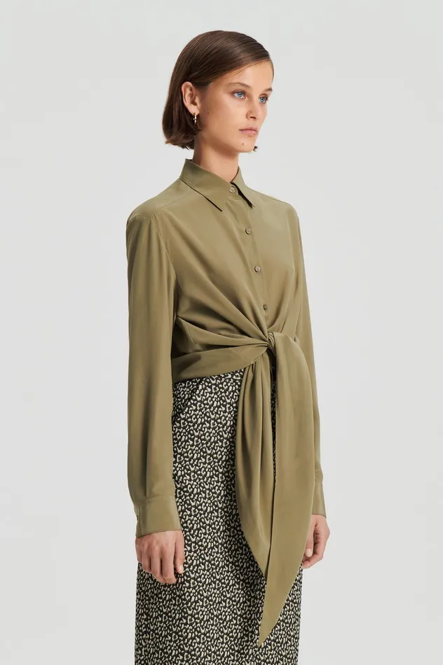 Women SILK TIE FRONT SHIRT OLIVE Shirts Scanlan Theodore Women SILK TIE FRONT SHIRT OLIVE Shirts Scanlan Theodore