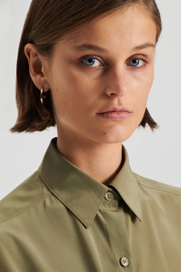 Women SILK TIE FRONT SHIRT OLIVE Shirts Scanlan Theodore Women SILK TIE FRONT SHIRT OLIVE Shirts Scanlan Theodore