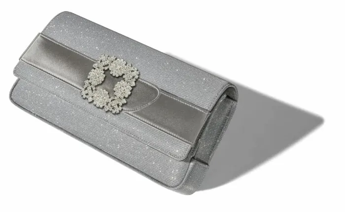 Women Silver Glitter Jewel Buckle Clutch Manolo Blahnik Gifts For Her