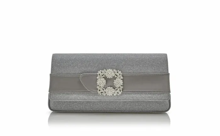 Women Silver Glitter Jewel Buckle Clutch Manolo Blahnik Gifts For Her