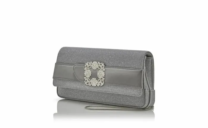 Women Silver Glitter Jewel Buckle Clutch Manolo Blahnik Gifts For Her