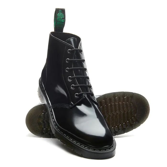 Women Solovair Astronaut Boots Black HiShine Vegan 6 Eye Astronaut Boot