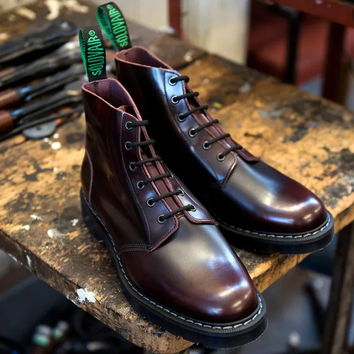Women Solovair Astronaut Boots Burgundy RubOff 6 Eye Astronaut Boot