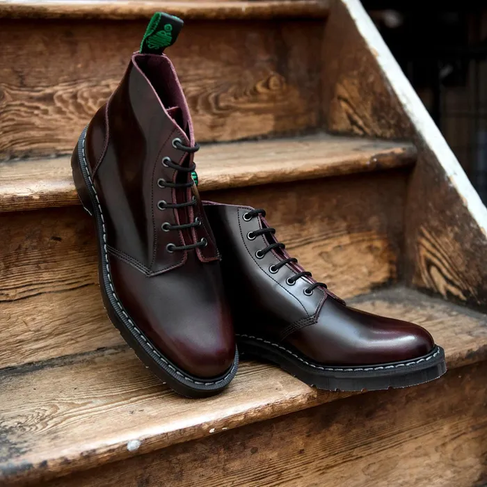 Women Solovair Astronaut Boots Burgundy RubOff 6 Eye Astronaut Boot