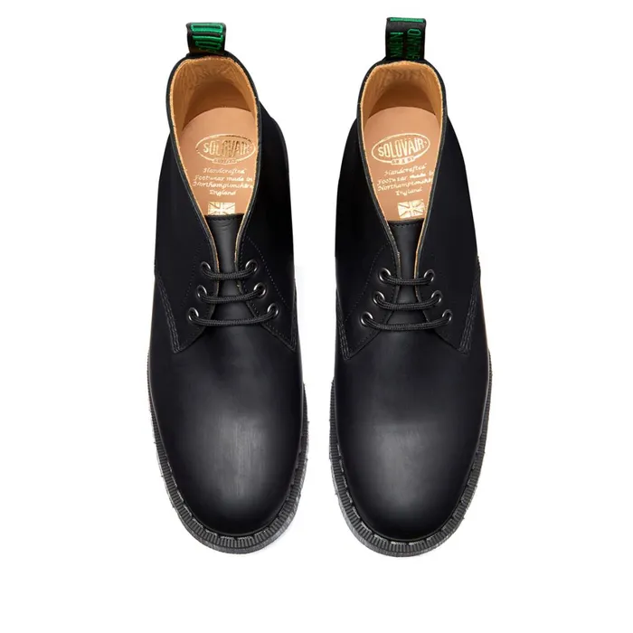 Women Solovair Chukka Boots Black Greasy 3 Eye Chukka Boot