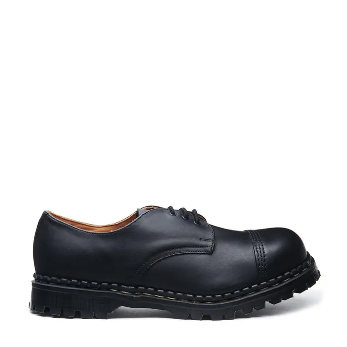 Women Solovair Gibson Shoes Black Greasy Steel Toe Capped Gibson Shoe