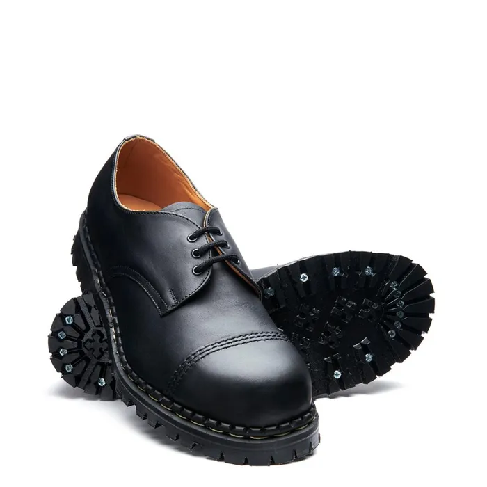 Women Solovair Gibson Shoes Black Greasy Steel Toe Capped Gibson Shoe
