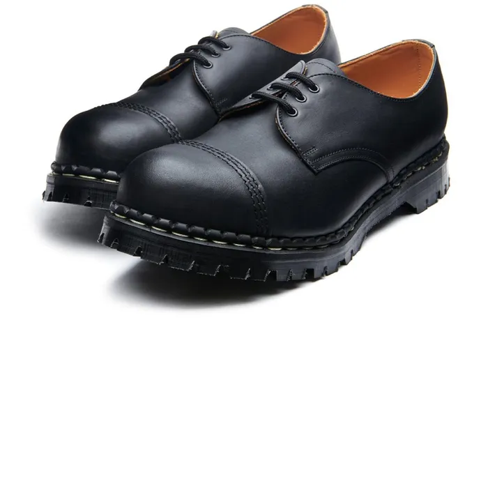 Women Solovair Gibson Shoes Black Greasy Steel Toe Capped Gibson Shoe