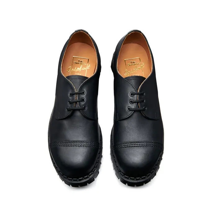 Women Solovair Gibson Shoes Black Greasy Steel Toe Capped Gibson Shoe