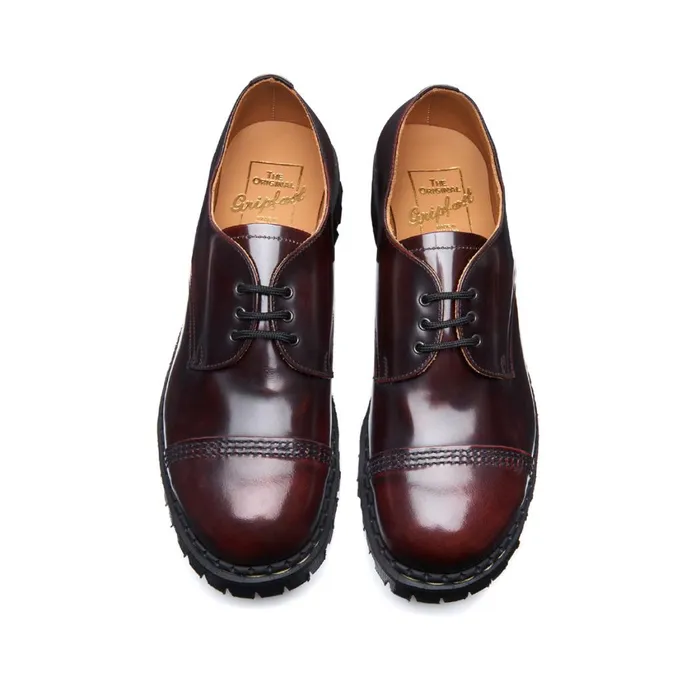 Women Solovair Gibson Shoes Burgundy RubOff Steel Toe Capped Gibson Shoe
