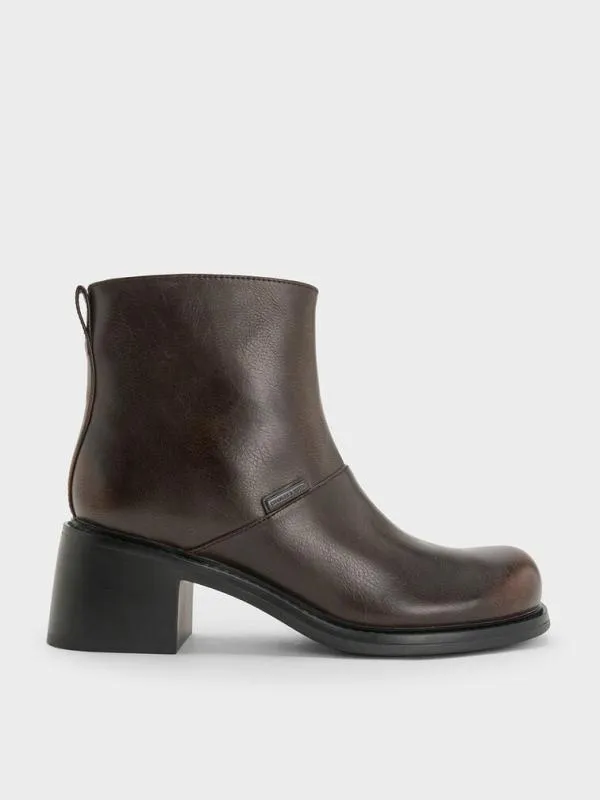 Women StitchTrim BlockHeel Ankle Boots 8211 Dark Brown CHARLES and KEITH Boots Women StitchTrim BlockHeel Ankle Boots 8211 Dark Brown CHARLES and KEITH Boots
